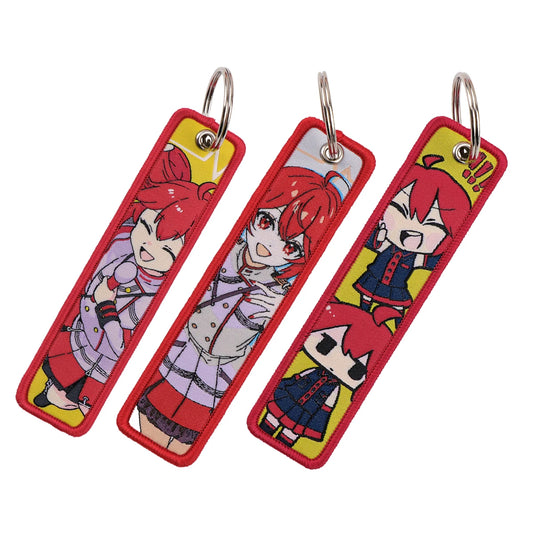 Cute Girls Embroidered Keychains Key Fobs Anime Tags Cartoon Rings