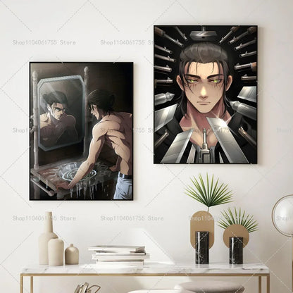 1PC Anime Attack On Titan Eren Jeager Poster Self-adhesive Art Waterproof Paper Sticker Coffee House Bar Room Wall Decor