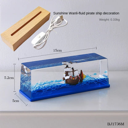 Going Merry One Piece Floating Barcos Fluid Liquid Thousand Sunny Luffy Ship Barcos Floating Boat Desk Decor Decoration Gift