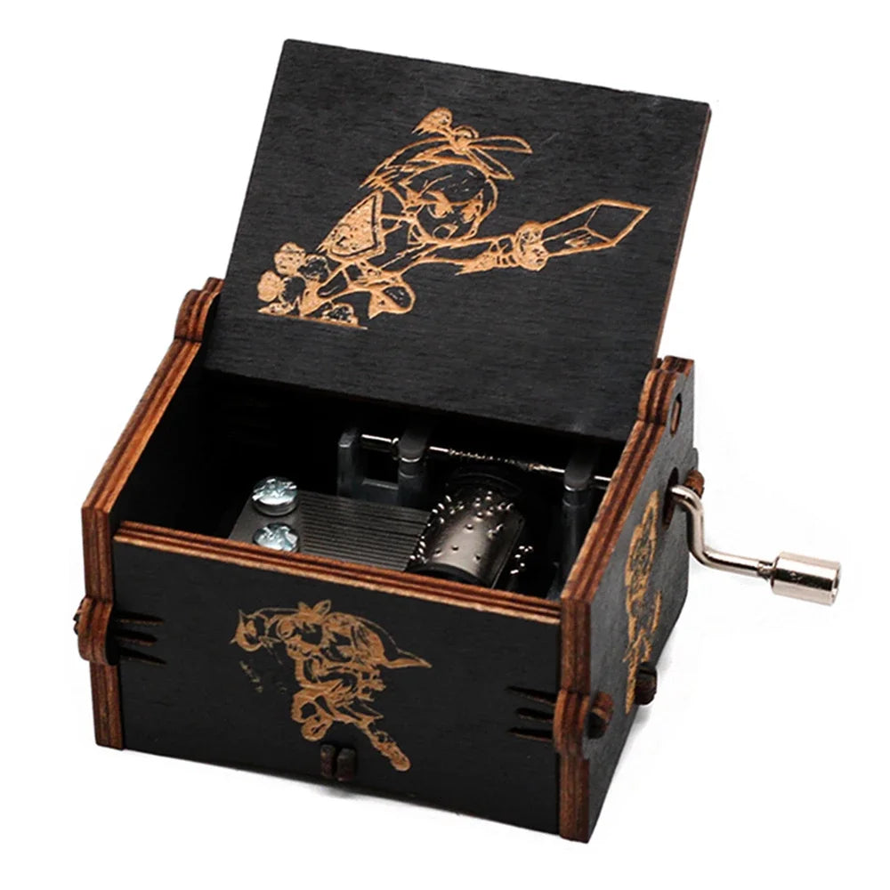Wooden Black Attack on Titan Music Box Hand Cranked Home Decoration Carved Musical Box Halloween Valentine's Day Birthday Gift