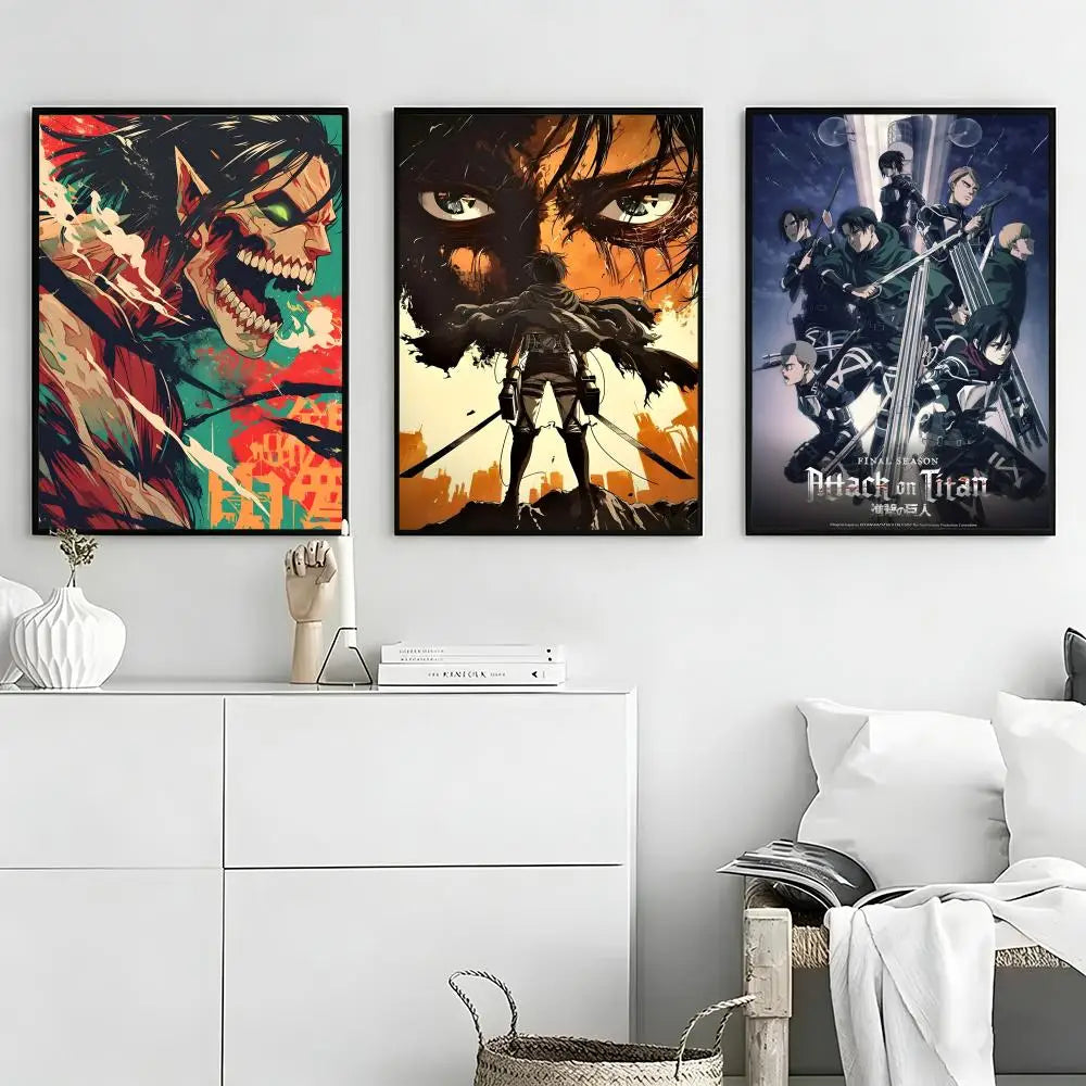 Anime Attack on Titan Poster Self-adhesive Art Waterproof Paper Sticker Coffee House Bar Room Wall Decor