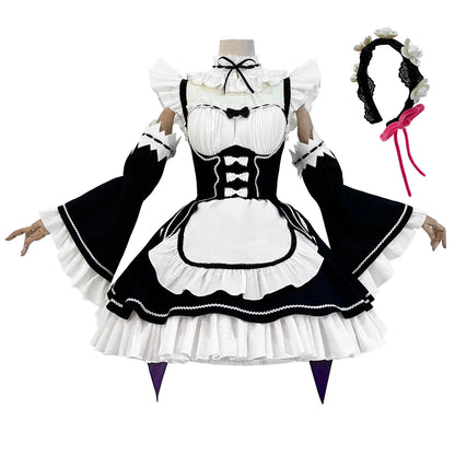 HOLOUN Zero Anime Rem Cosplay Costume Wig Lolita Maid Dress