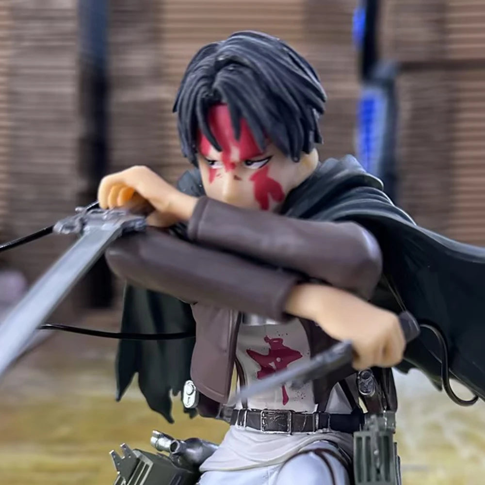18CM Anime Figure Attack On Titan Levi Ackerman Fortitude Sword Detachable Model Toy PVC Special Edition Scene Bloody Battle