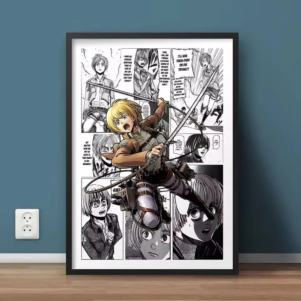 AZNM Attack on Titan Anime Manga Page Style Frameless Canvas Wall Art Levi Mikasa Armin Character Print for Bedroom Living Room