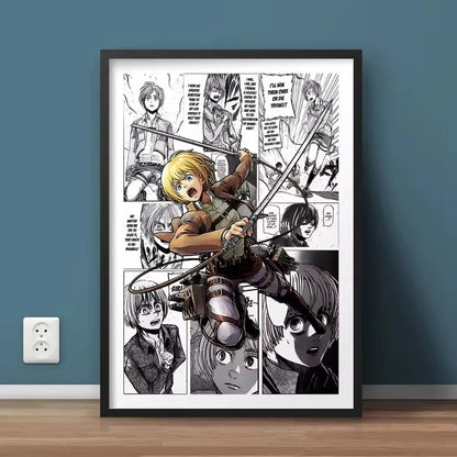 AZNM Attack on Titan Anime Manga Page Style Frameless Canvas Wall Art Levi Mikasa Armin Character Print for Bedroom Living Room