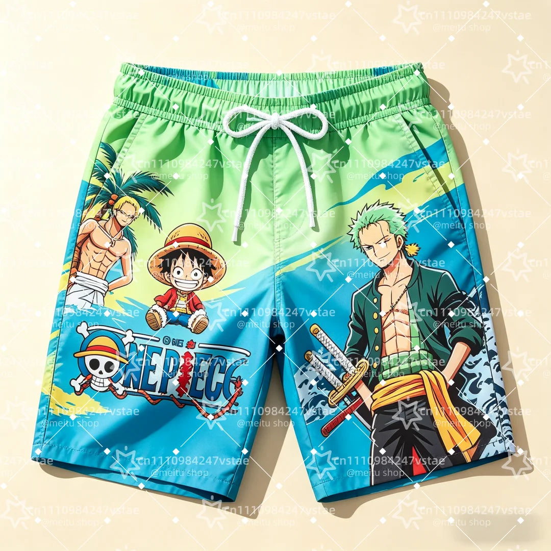 2026 Hot Sale One Piece Luffy Zoro Print Men Beach Shorts Summer Quick Dry High-quality Trendy Unisex Anime Board Shorts Sports