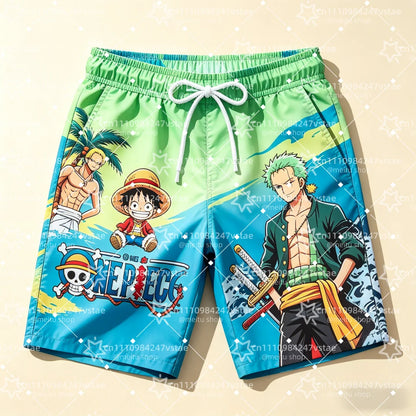 2026 Hot Sale One Piece Luffy Zoro Print Men Beach Shorts Summer Quick Dry High-quality Trendy Unisex Anime Board Shorts Sports