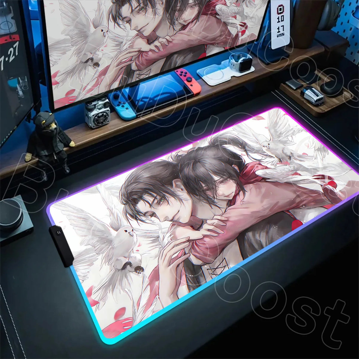 Large RGB LED Mousepad Attack on Titan Mouse Pads Anime Cool Gaming Tapis De Souris Carpet Laptop XXL Gabinete Gamer Accessories