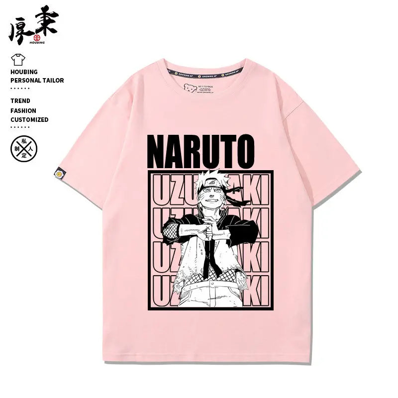 Summer Japanese Anime Children's T-shirt Naruto Sasuke Sakura Peripheral Pure Cotton Printed Parent-child Casual T-shirt