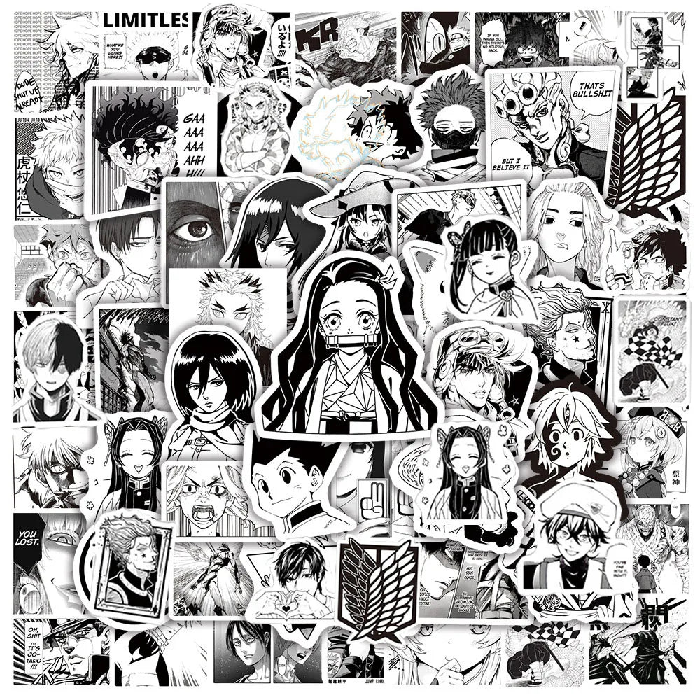 50/100pcs Cartoon Mix Anime Stickers Attack On Titan Jujutsu Kaisen Decals Skateboard Laptop Car Motorcycle Waterproof Sticker