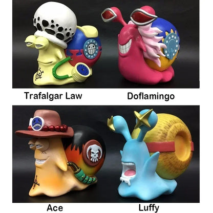 11cm Anime One Piece  Luffy & Ace Trafalgar Law + Doflamingo Den Den Mushi Telephone PVC Figures Toys Brinquedos