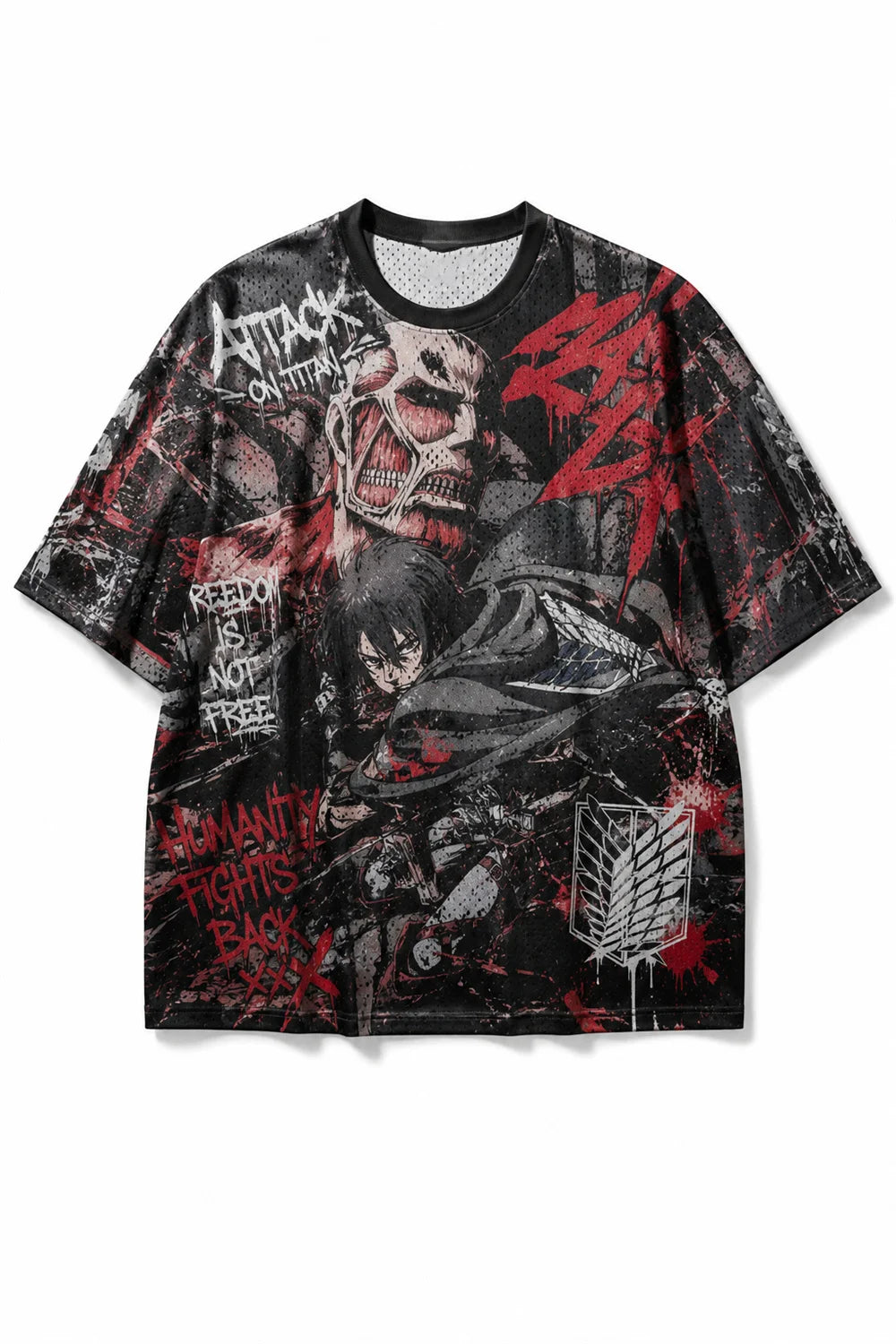 Attack On Titan Eren Anime Graffiti Mesh T Shirt For Men Women Fans Loose Breathable Hip Hop Streetwear Short Sleeve Top