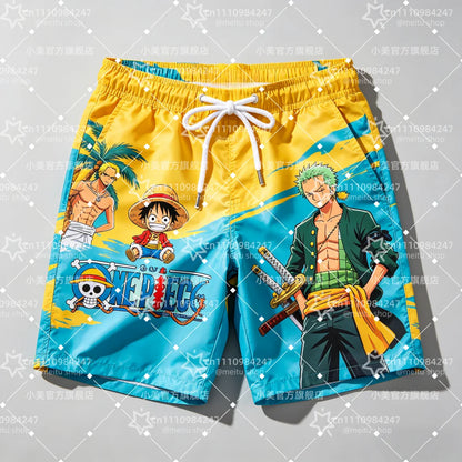 2026 Hot Sale One Piece Luffy Zoro Print Men Beach Shorts Summer Quick Dry High-quality Trendy Unisex Anime Board Shorts Sports