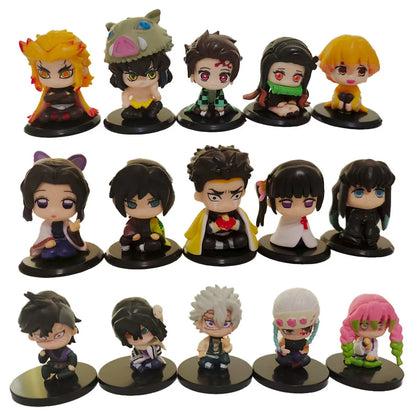 Demon Slayer Figure Toy Anime Kimetsu no Yaiba Q Version Sitting Tanjiro Nidouzi Inosuke Zenizu PVD Figurine Model Doll Gifts