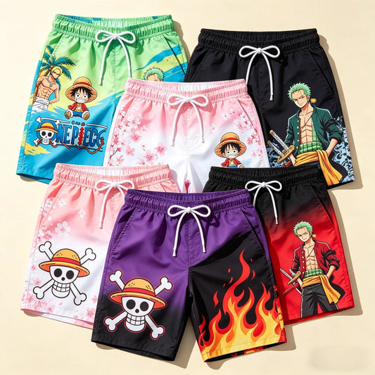 2026 Hot Sale One Piece Luffy Zoro Print Men Beach Shorts Summer Quick Dry High-quality Trendy Unisex Anime Board Shorts Sports