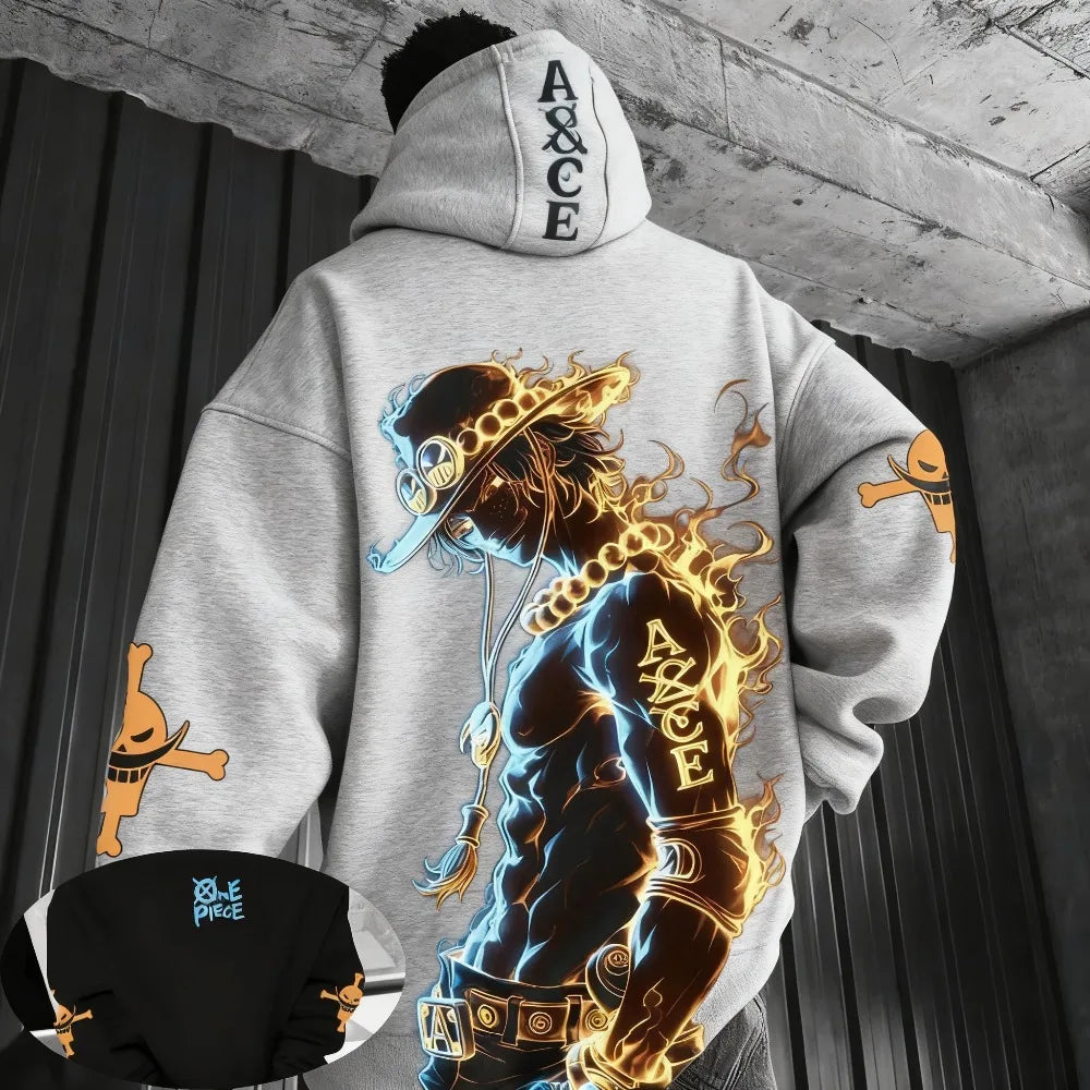 One Piece Anime Ace Co Branded Printed Hoodie 2025 Men's and Women's Autumn/Winter Loose Casual Japanese Harajuku Sweater Top