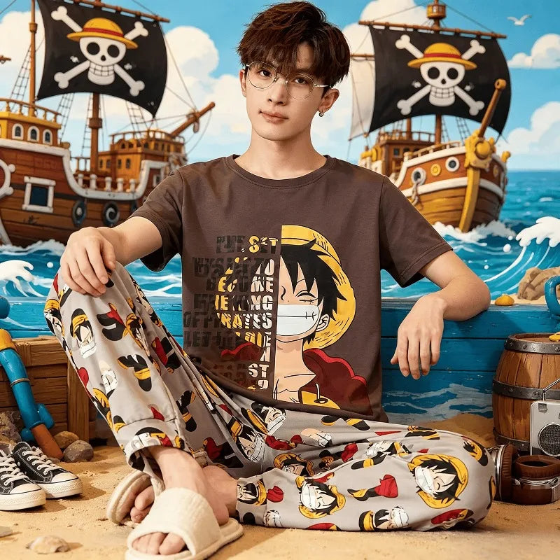 Sleep with Luffy! One Piece Couple Pajama Set, 3D Printed One Piece Must-have Short Sleeves, Pants, Shorts for Friends