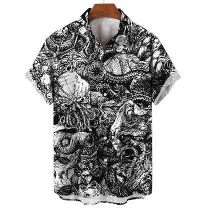 Japanese Anime Pattern Shirts 2023 Summer New men's Shirt 3D Printing Horror Print Hawaiian Clothing Personalized Design Men Top