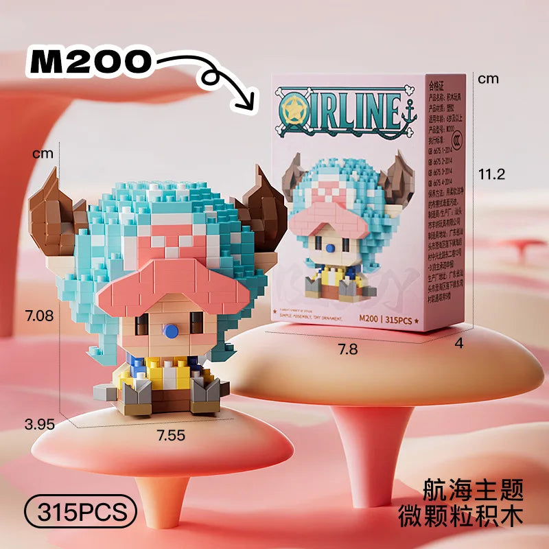 New ONE PIECE Sun God Nika Luffy Micro Action Block Chopper Ace Buggy 3D Anime Model Assembly Mini Bricks Figure Toys For Gift