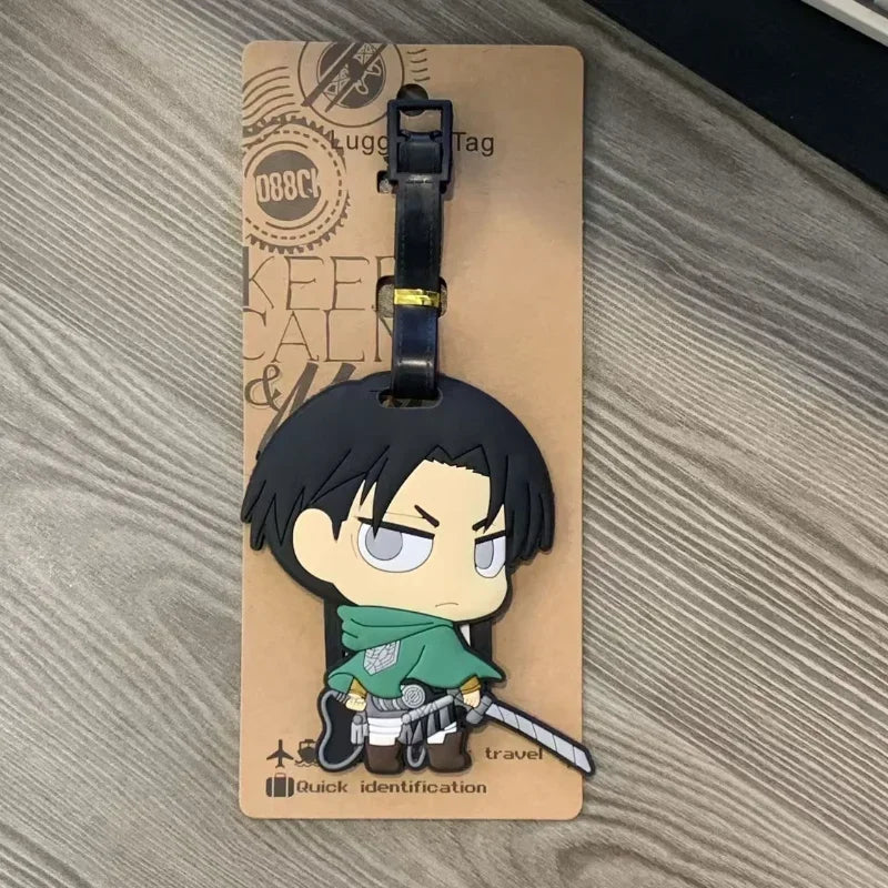 Attacks on Titan PVC Luggage Tag Silicone Mikasa Ackerman Travel Boarding Pass Anime Rivaille Model Figure Suitcase Tag Gift Toy