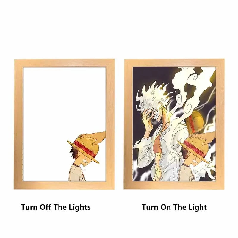 Bandai One Piece Luffy Zoro Creative Photo Frame Night Light Toy Anime Character Cartoon Gift Table Lamp Night Light Painting