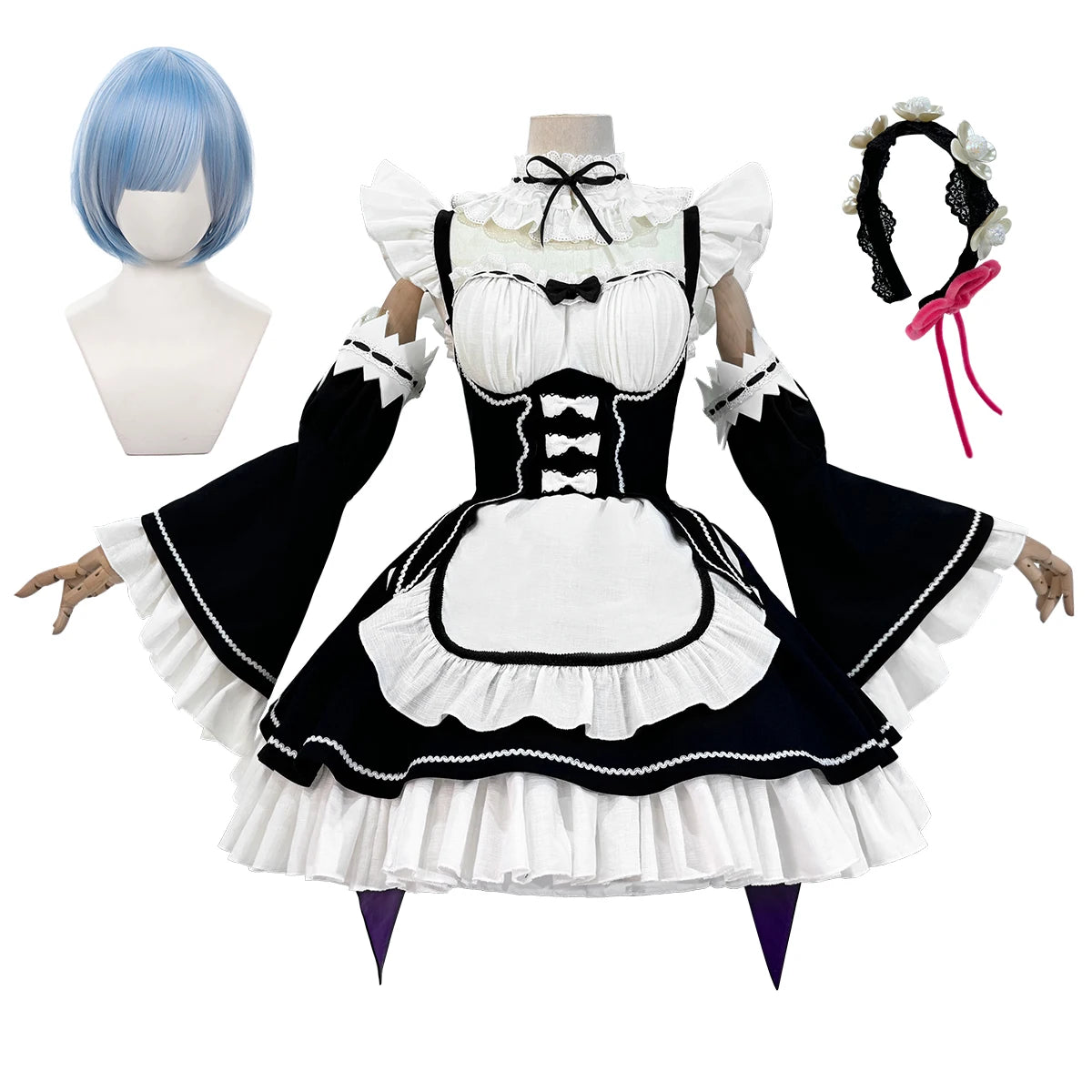 HOLOUN Zero Anime Rem Cosplay Costume Wig Lolita Maid Dress
