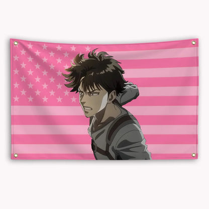 Levi Ackerman American Flag Anime Attack on Titan Banner Outdoor Decorations Decoration Garage Flags for Bedrooms Barber Shop