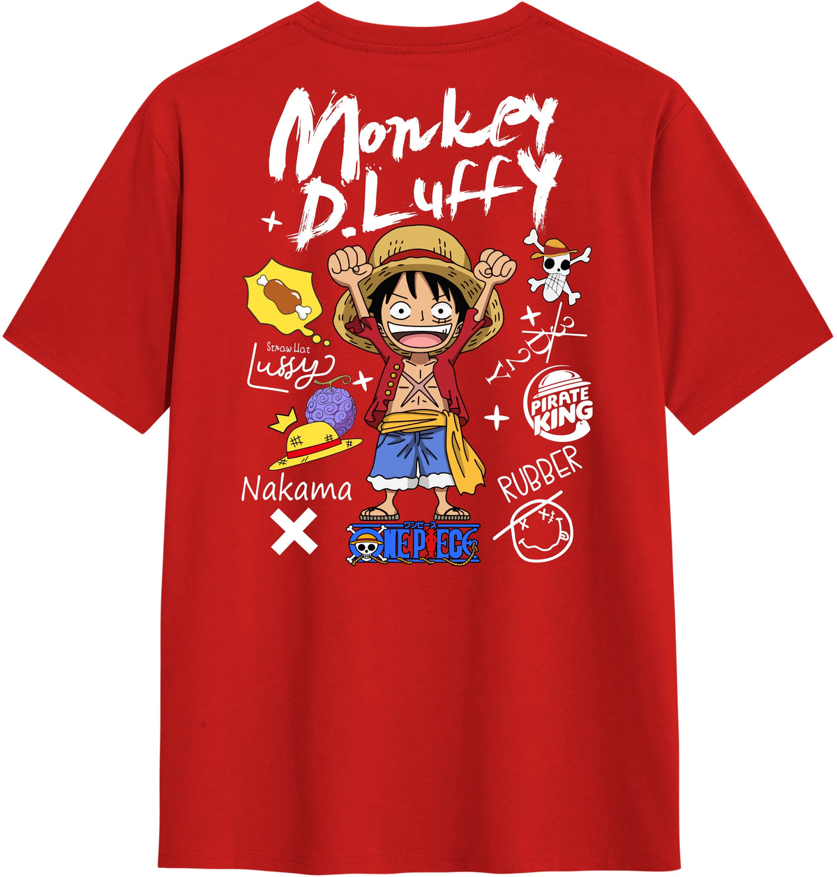 Summer 2026 One Piece Munchie D. Luffy "Hand-painted Graffiti Style" Trend Theme 100% Cotton Print T-shirt Adult Parent Top
