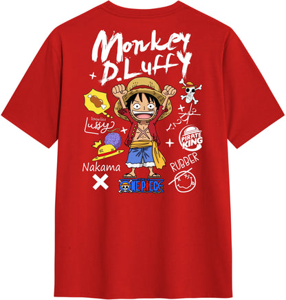 Summer 2026 One Piece Munchie D. Luffy "Hand-painted Graffiti Style" Trend Theme 100% Cotton Print T-shirt Adult Parent Top