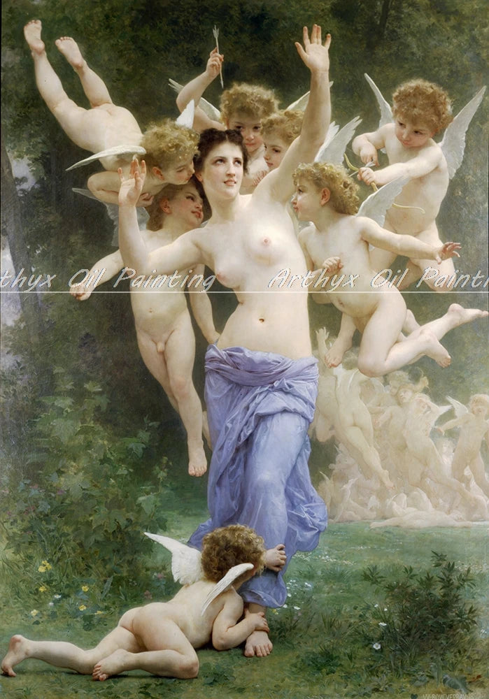 Arthyx,Print Love On The Look Out Of William Adolphe Bouguereau Oil Paintings On Canvas,Classical Wall Picture Living Room Decor