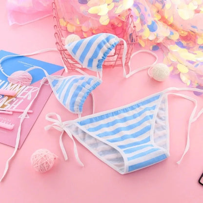 Kawaii Girl Striped Bikini