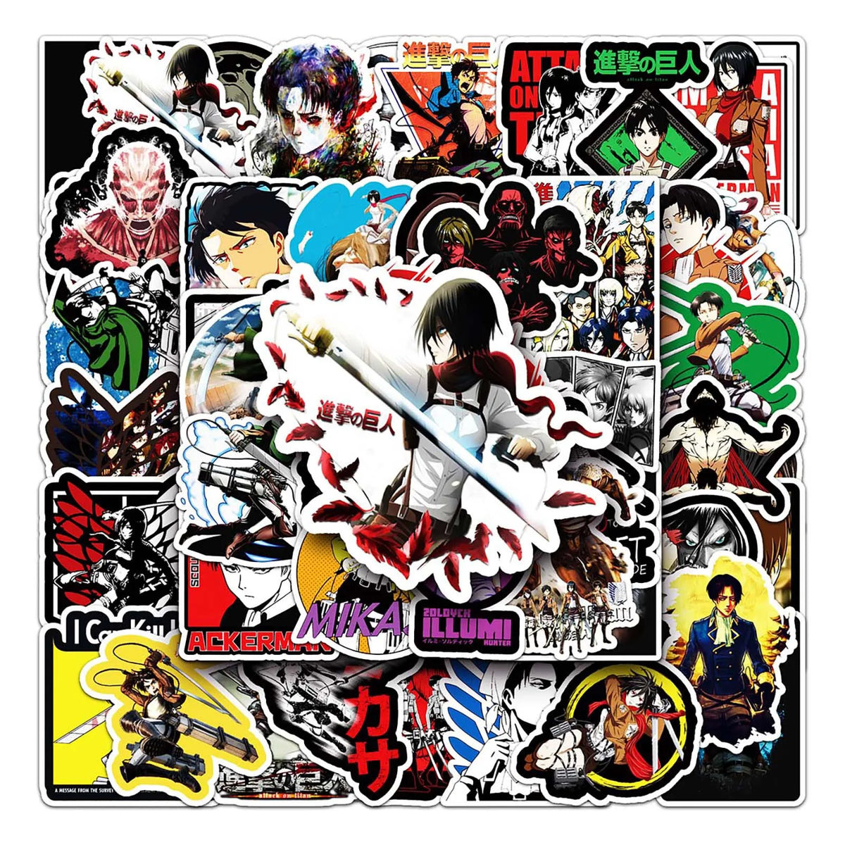 51PCS Attack on Titan Stickers Mikasa Graffiti Stickers DIY Diary Phone Case Handmade Scrapbook Aesthetic Stickers
