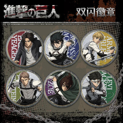Attack on Titan Double Flash Badge 201 230 Anime Merchandise 75mm 58mm Plain Surface Laser Silver Glitter Pin Character Series