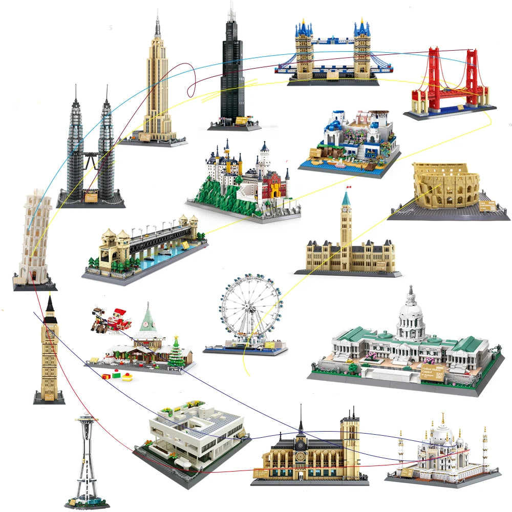 MOC World Famous Architecture Edifice Opera House Building Blocks Villa Savoye Bridge Tower Toy Children Birthday Christmas Gift