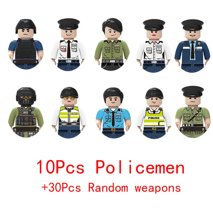 Military Special Forces SWAT Gangster Jeeps Off-Road Vehicle Assault Boat Model Soldier Weapons Building Block Toy For Children