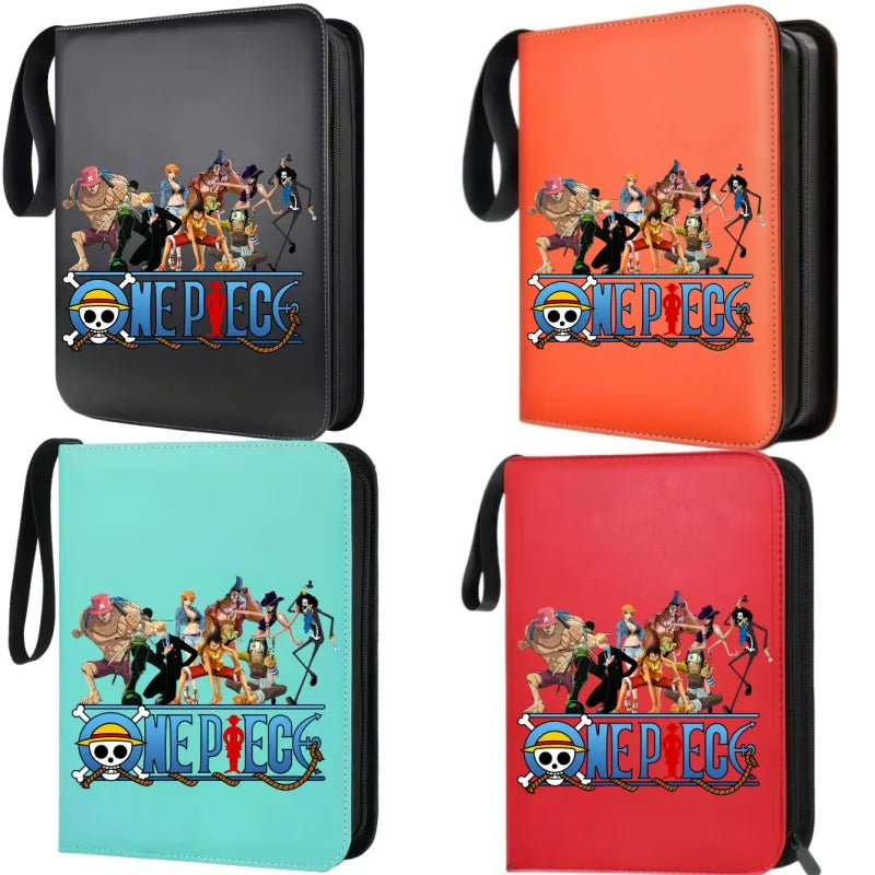 400pcs Large Capacity PU Zipper Card Album One Piece Luffy Zoro Nami 4-grid Loose-leaf Card Binder Anime Collectors Kids Gift
