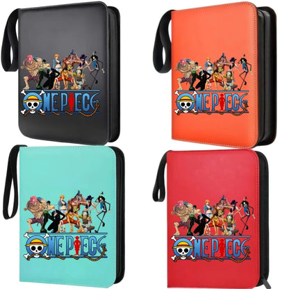 400pcs Large Capacity PU Zipper Card Album One Piece Luffy Zoro Nami 4-grid Loose-leaf Card Binder Anime Collectors Kids Gift