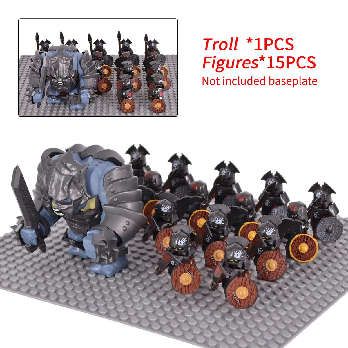 Giant Troll Monster 20Pcs Armored Orc Infantry Figures Medieval Army Building Bricks, Removable Shield Scene Collectible Toy﻿﻿