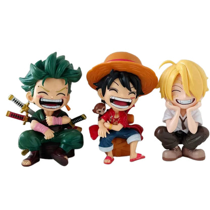 One Piece Anime Figure Sitting Laughing Luffy Action Figure Kawaii Sanji Zoro Ace Yamato Figurine Collection Toy Doll Gift Model
