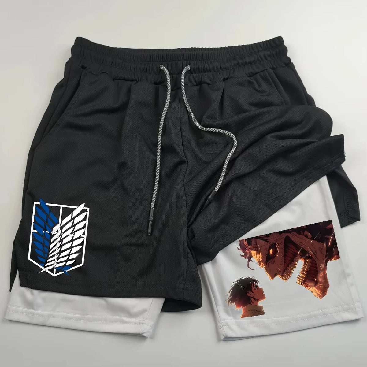 Attack on Titan Anime Collaboration Printing 2-in-1 Sports Shorts Summer New Men's and Women's Fitness Running Leggings Shorts