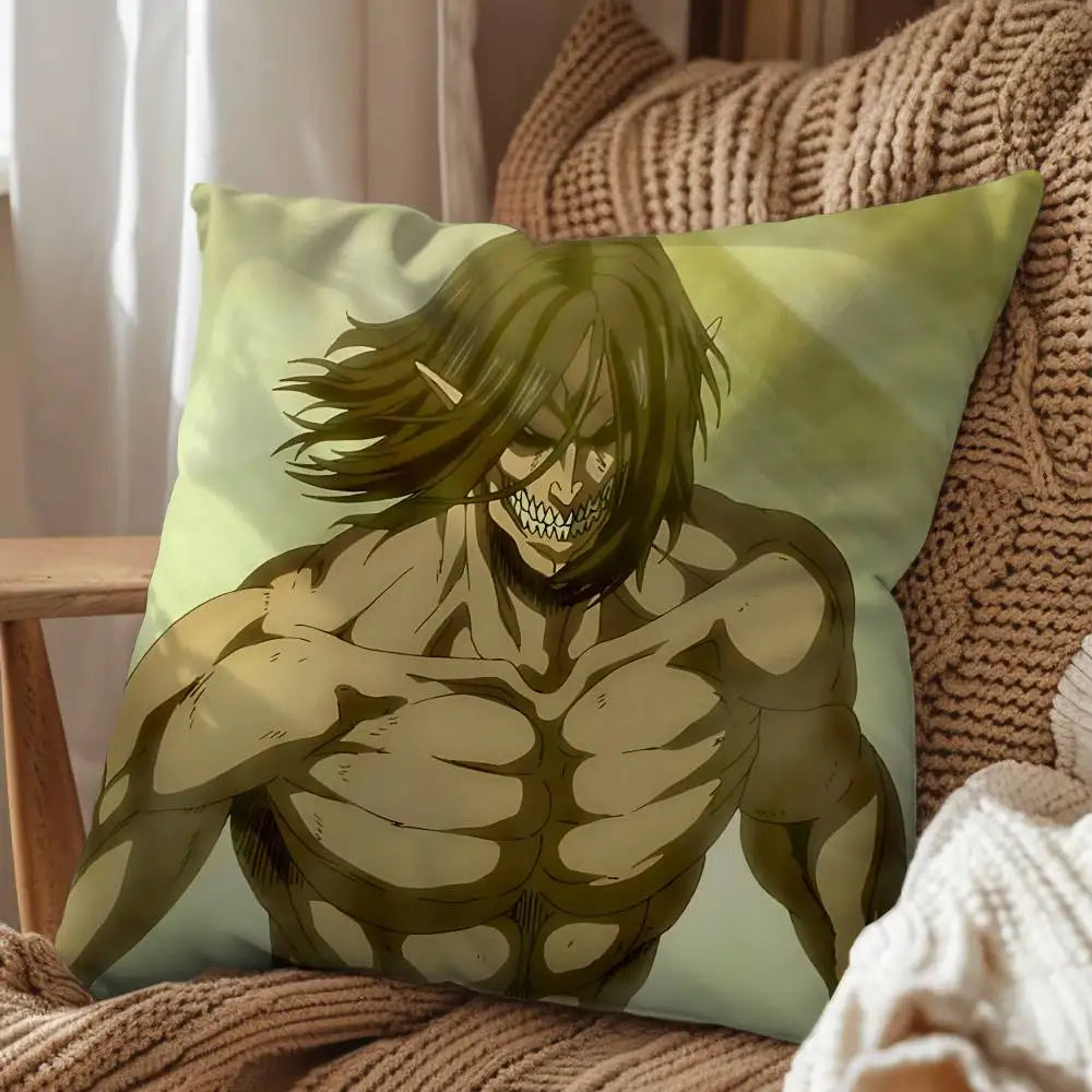 Eren Yeager Attack on Titan Print Throw Pillow Cover Square Cushion Case for Living Room Bedroom Decor