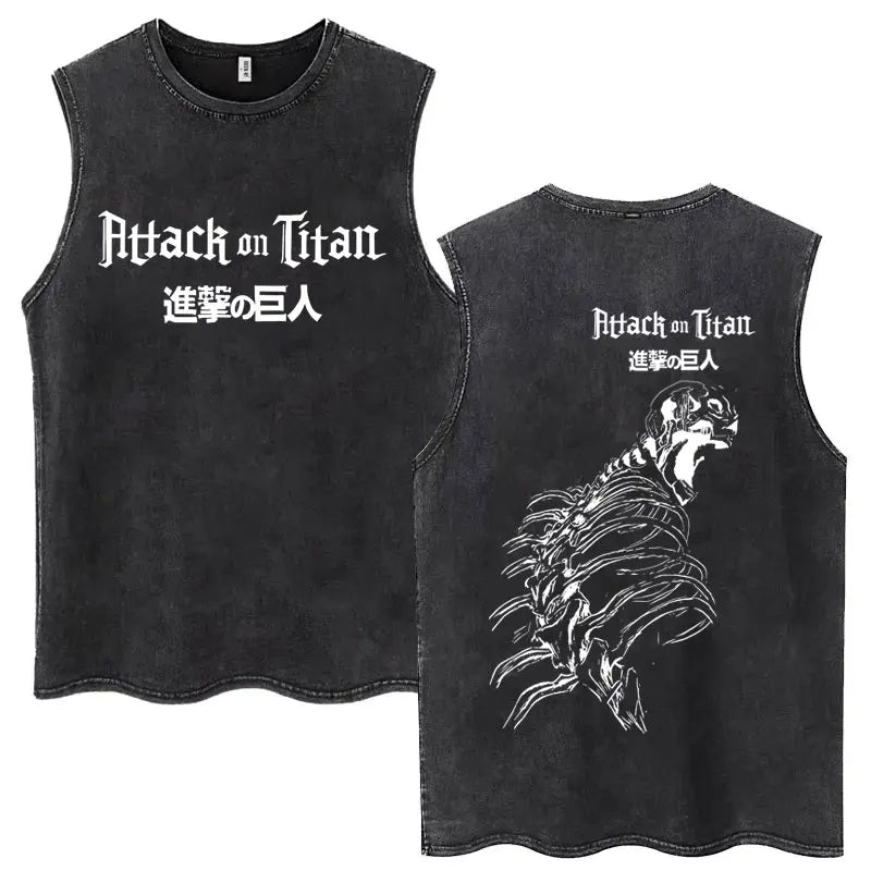 Anime Attack on Titan Eren Jaeger Graphic Vintage Washed Tank Tops Y2k Summer  Loose water washed vest for both men and women