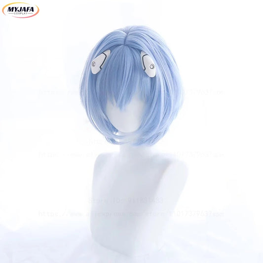 High Quality Anime Rei Ayanami Cosplay Wig EVA Short Blue Scalp Heat Resistant Synthetic Hair Halloween Party Wigs + Wig Cap