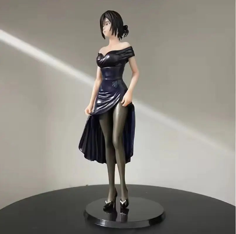 Anime Figure Mikasa Ackerman Attack On Titan Black Evening Dress Pvc Figurine Desktop Decoration Gift For Anime Collectors