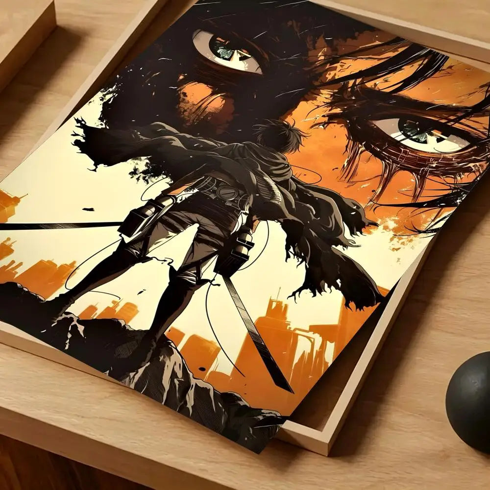 Anime Attack on Titan Poster Self-adhesive Art Waterproof Paper Sticker Coffee House Bar Room Wall Decor