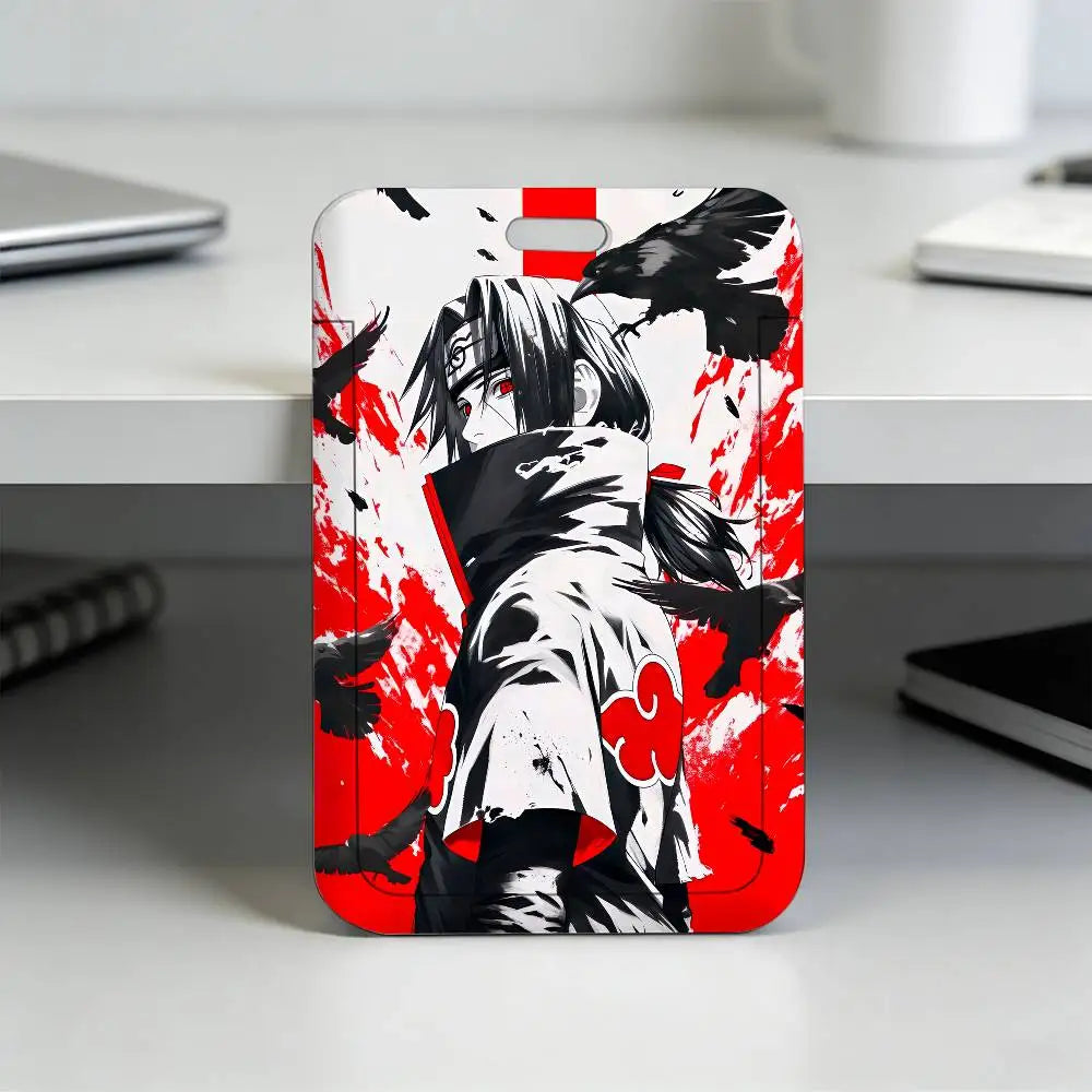 Anime N-NARUTO Akatsuki Itachi Sharingan Transparent Card Holder Employee Plastic Slide Cover Lanyard Work Business ID Bag Bus
