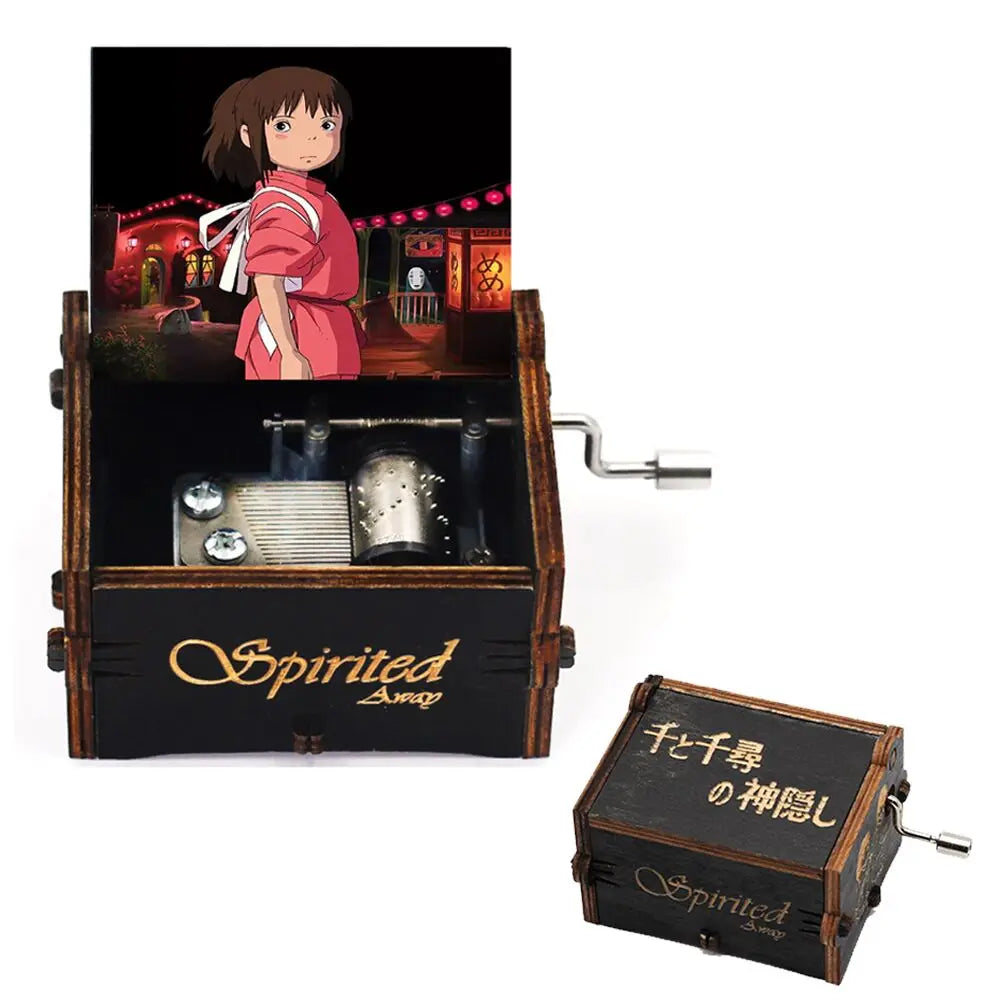Wooden Black Attack on Titan Music Box Hand Cranked Home Decoration Carved Musical Box Halloween Valentine's Day Birthday Gift
