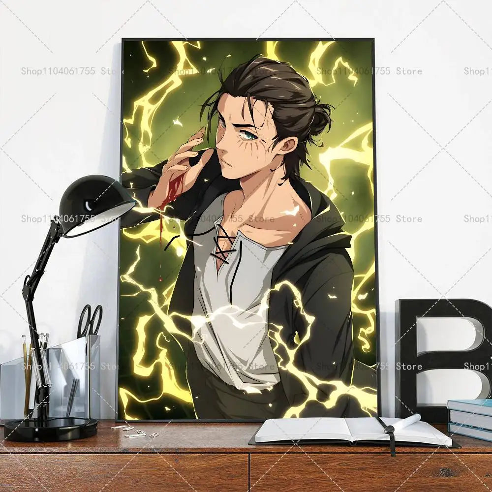 Anime Attack on Titan Eren Jeager Poster Self-adhesive Art Waterproof Paper Sticker Coffee House Bar Room Wall Decor