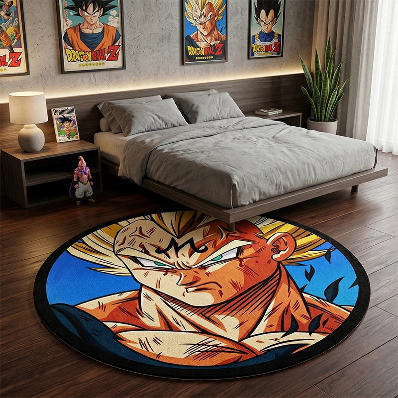 Dragon Ball Z Majin Vegeta Super Saiyan Round Area Rug Anime Cartoon Floor Carpet for Bedroom Living Room Home Decor Gift Fans