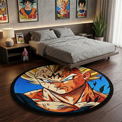 Dragon Ball Z Majin Vegeta Super Saiyan Round Area Rug Anime Cartoon Floor Carpet for Bedroom Living Room Home Decor Gift Fans
